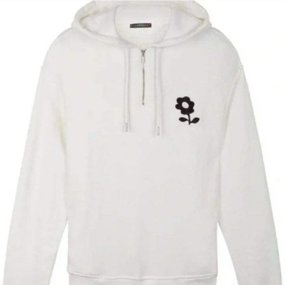 Alexa Chung White Hoodie Black Embroidered Flower sz M